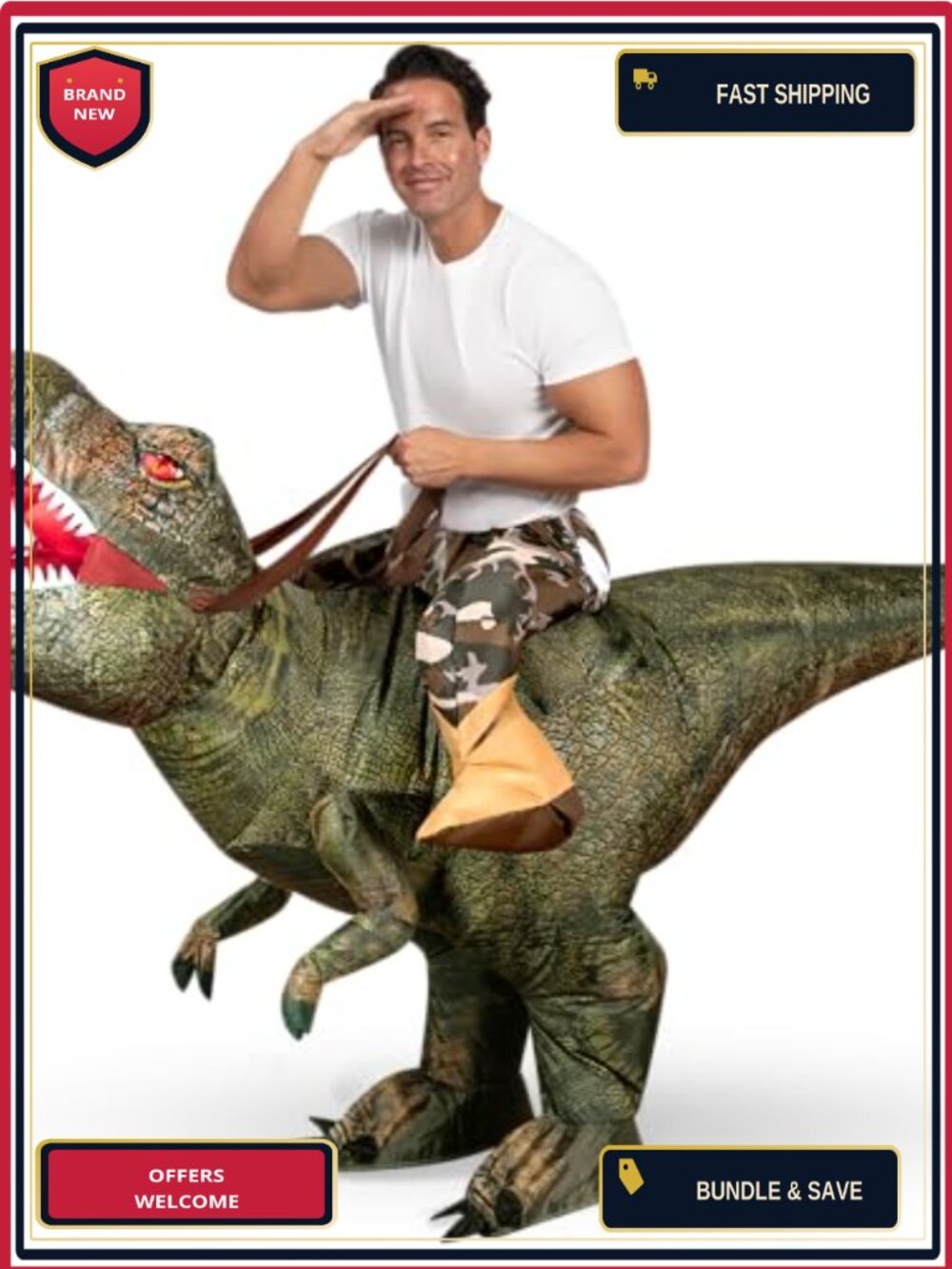 Inflatable Dinosaur Costume Adult Ride On T-Rex Blow Up Halloween Cosplay Party